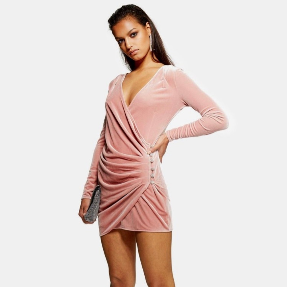 Topshop pink velvet wrap dress